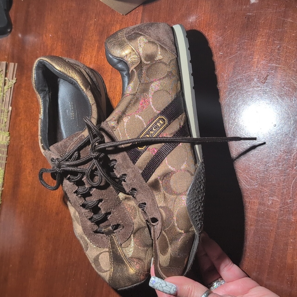 Coach Kate Brown and Gold Patterned Sneakers Size 9 - Picture 3 of 7